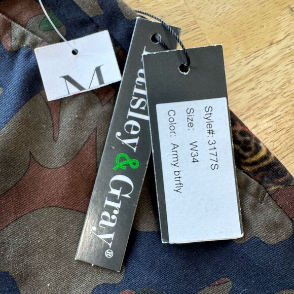 Paisley & Gray Mens Shorts 34W Slim Fit Chino All Over Print Camo & Butterflies - Picture 5 of 11